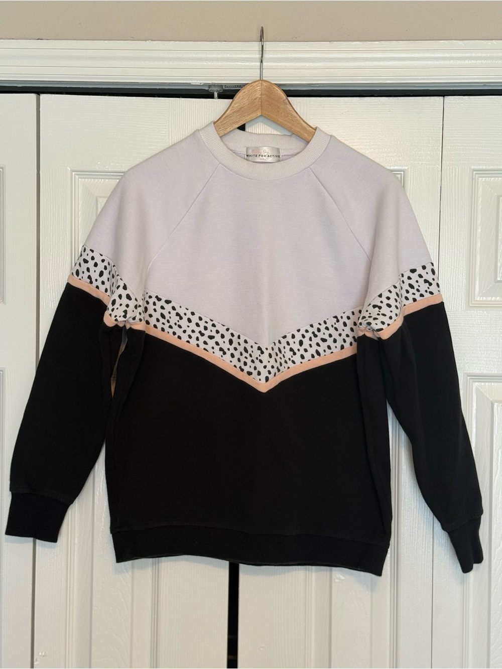 White Fox Boutique Black, White & Blush Colorblock Crewneck Sweater